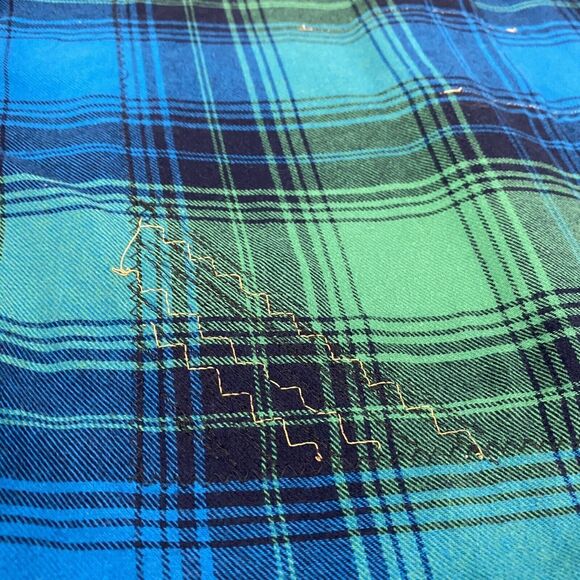 Upcycled Flannel Shirt Womens Medium Shacket Jeep Green Plaid Mechanic Off Road - Picture 15 of 16